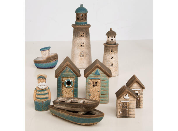 Hus naust beige keramikk 4,5x8cm 2ass Display: 12 stk 