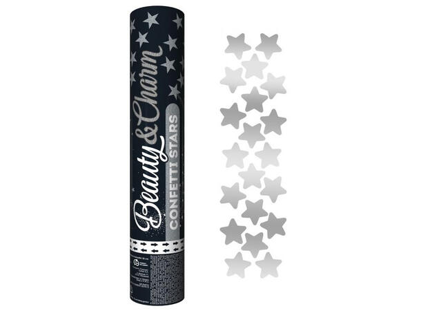 Konfetti Kanon sølv stjerner 30 cm Display 12stk 