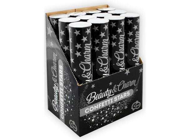 Konfetti Kanon sølv stjerner 30 cm Display 12stk 