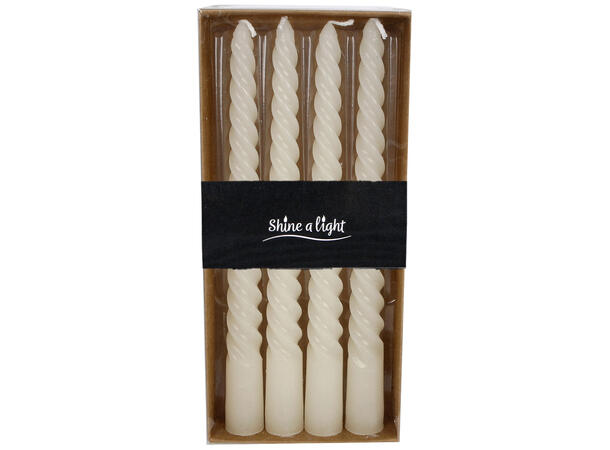 Kronelys Twist vridd elfenben 20cm 4stk Brenntid 4-5 timer 