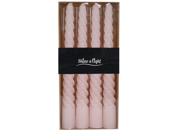 Kronelys Twist vridd lys rosa 19cm 4stk Brenntid 4-5 timer 