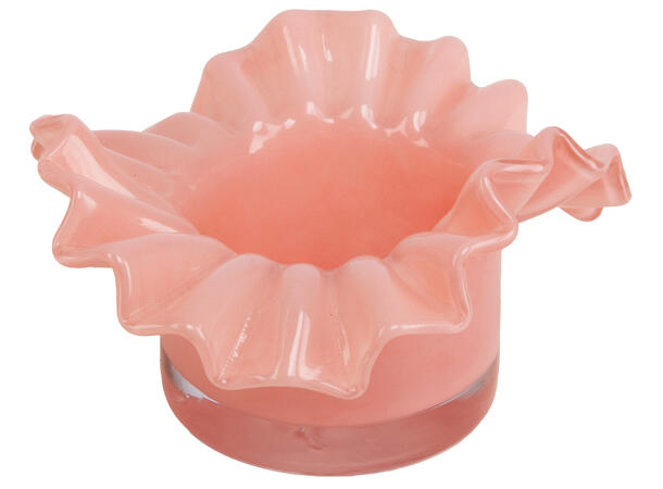 Lysestake telys bølget rosa 15x15x8 cm 