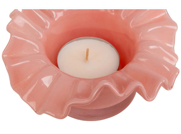 Lysestake telys bølget rosa 15x15x8 cm 