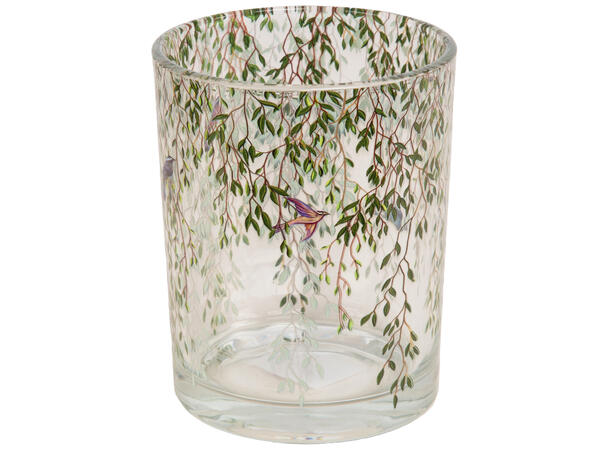 Lysglass klar grønn gren fugl 10×12,5cm 