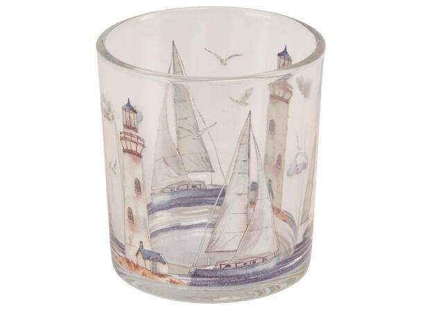 Lysglass klar maritim fyrtårn 7,3x8cm 
