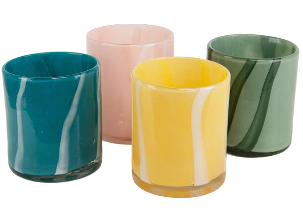 Lysglass stripet matt grønn 8,5x8,5x10cm Forpakning: 4stk 