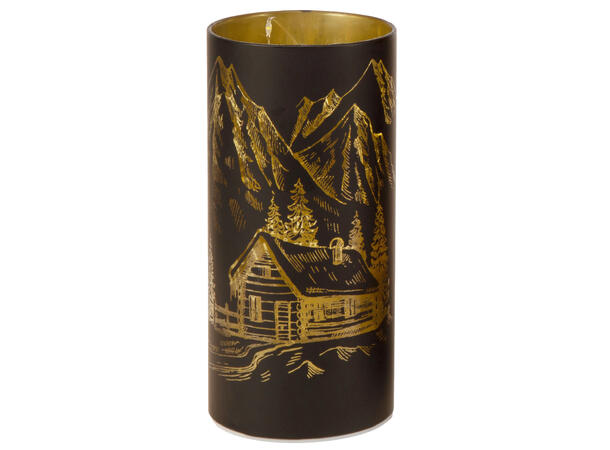 Lyslykt LED Livet på hytta sort 7x15cm Batteri 3xAAA Timer 6/18t 10LED 