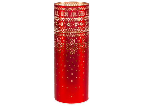 Lyslykt LED Strikket God Jul Rød 9x25cm Batteri: AAx2 Timer 6/18t 20 ledpærer 