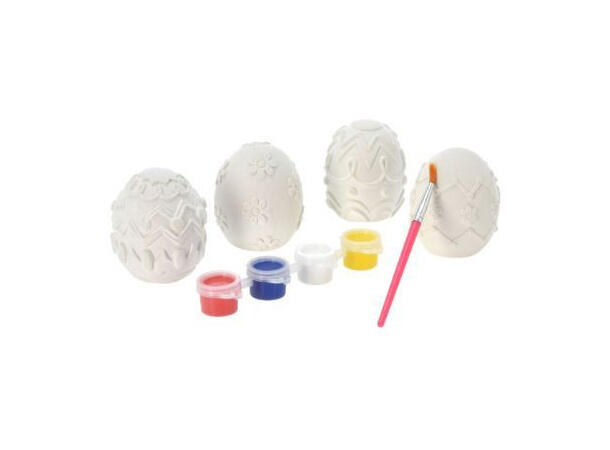 Malesett påskeegg 6cm 4x3ml maling 4 stk Eske: 23,5x6x11cm 