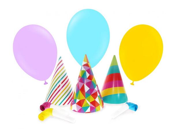 Partysett Hatter,ballonger, fløyter s/9 3 stk hatter,3stk ballonger,3stk fløyter 
