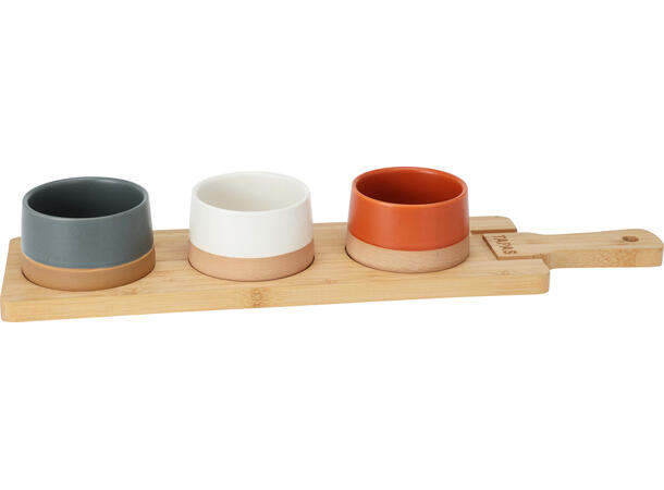 Serveringsett 3 Skål:9,5cm Brett:48cm Terracotta, hvit, grå Vekt:1121gram 