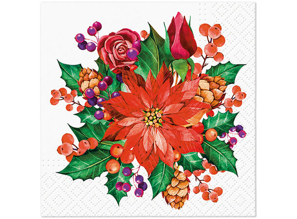Serviett kaffe Poinsettia W. Cones Kaffeserviett 20 stk 3-lags 25x25cm 