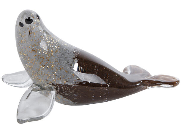 Sjøløve glass grå/brunsort 16,5x9x9cm 