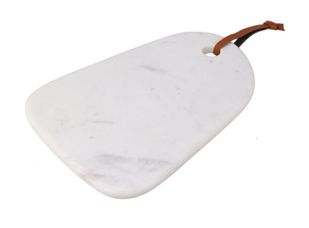 Skjærebrett hvit marmor m/skinn 30x21cm 