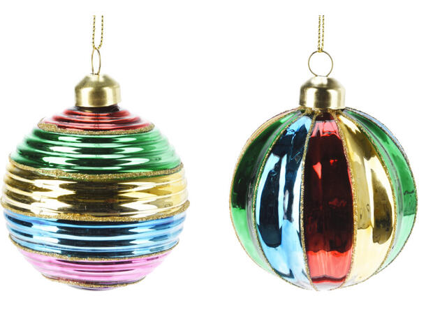 Julekule stripet flerfarget 8cm 2ass Display 12stk 