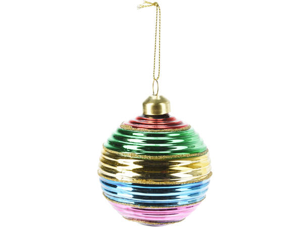 Julekule stripet flerfarget 8cm 2ass Display 12stk 