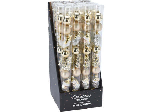 Julepynt 3 figurer 6 kuler Gull 9stk Display 16pk 