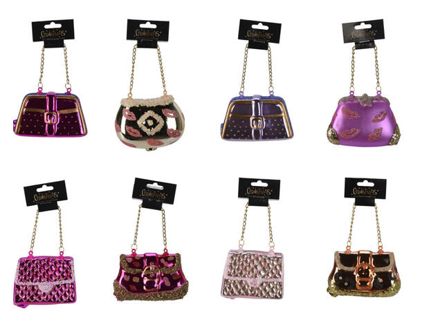 Juletrepynt veske glass 7,5x5,5cm 8ass Display 25stk 