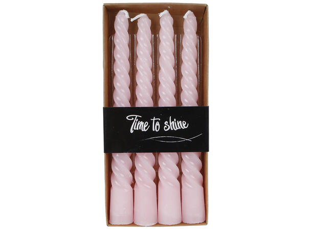 Kronelys Twist vridd rosa 19cm 4stk Forpk 12stk Brenntid 4-5t 