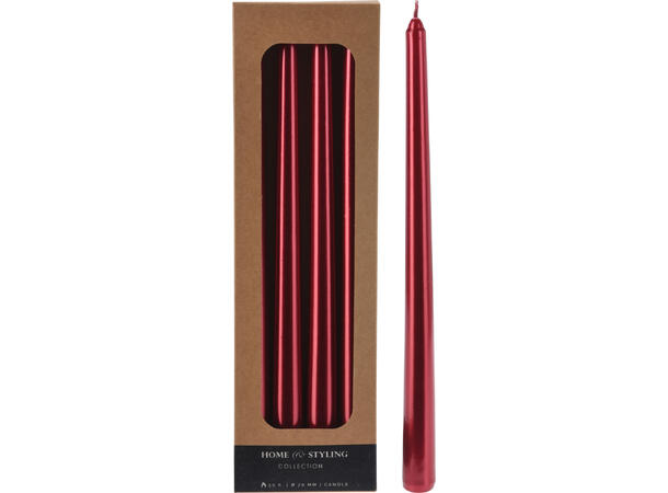 Kronelys rød metallfinish 30cm 4stk Forpk: 12pk 