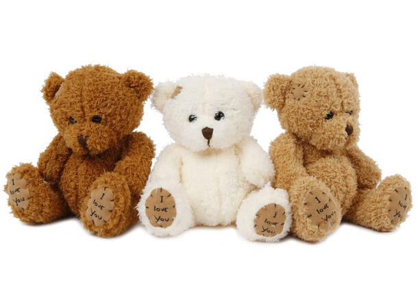 Bamse plysj hvit/brunlig 18cm 3ass Forpk 12stk 