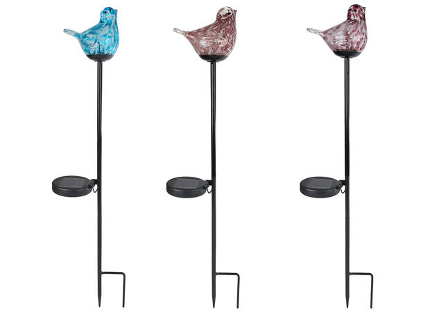 Blomsterpinne Fugl LED Solar 75cm 3ass Forpk 12stk Metallpinne 