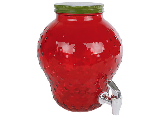 Dispenser jordbær rødt glass 19x24,5cm 