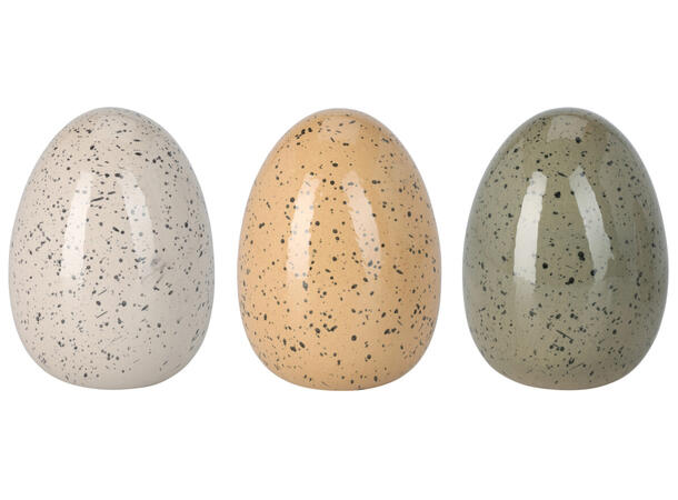 Egg Påskeegg stående porselen 3ass Forpakning: 6stk Vekt: 650gram 13x17,5cm 