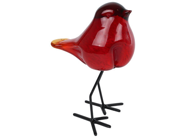 Fugl glass m/bein rød/sort 12x8,5x15cm 