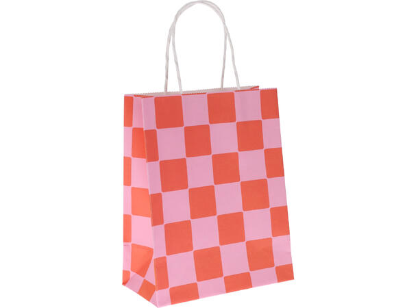Gavepose rutet/stripet 18x10x23cm 4ass Vekt:140gram Kraftpapir 
