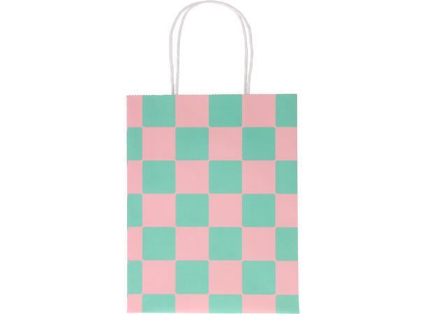 Gavepose rutet/stripet 18x10x23cm 4ass Vekt:140gram Kraftpapir 