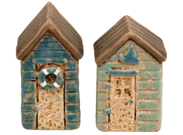 Hus naust blå keramikk 4,5x8cm 2ass Display: 12stk 