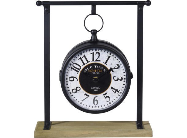 Klokke bordklokke sort metall 28x11x32cm Batteri:2xAA ikke inkludert 