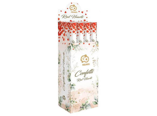 Konfetti Kanon hjerter rød 60 cm Display 12stk 