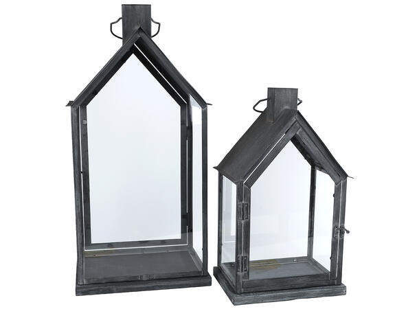 Lykt metall sort hus/hytte 44/62cm s/2 31x22x62/26,5x19x44cm 