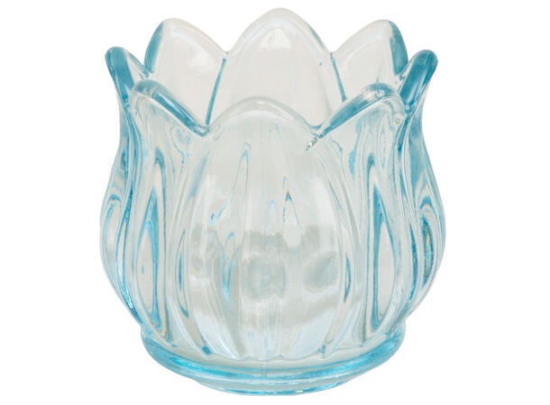 Lysestake telys tulipan blå 7x7x6,5cm 