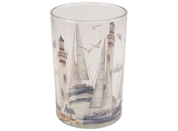 Lysglass klar maritim fyrtårn 12x18cm 