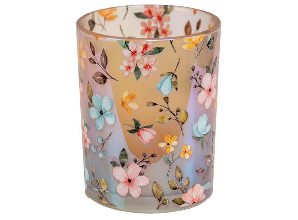 Lysglass småblomster matt rosa 10x12,5cm 