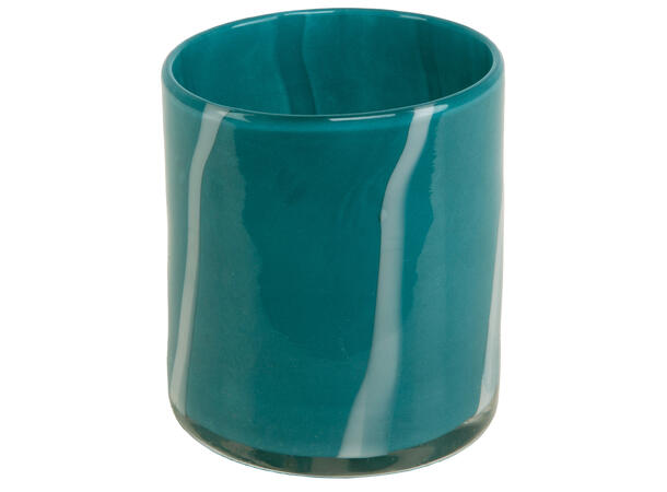 Lysglass stripet matt blå  8,5x8,5x10cm Forpakning: 4stk 