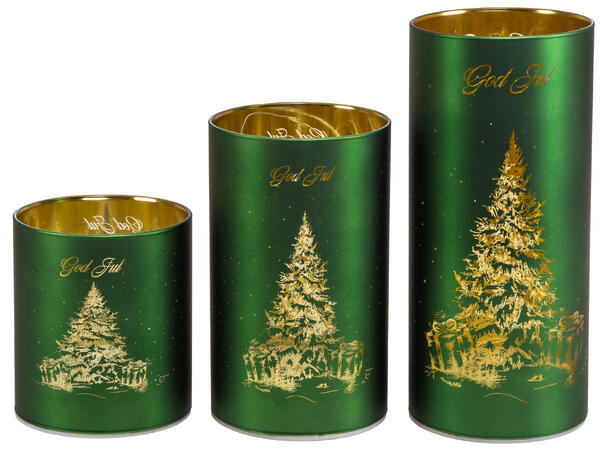 Lyslykt LED God Jul Juletre grønn 9x10cm Batteri: AAAx3 Timer 6/18t 10 ledpærer 