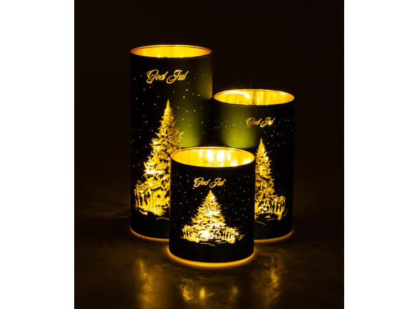 Lyslykt LED God Jul Juletre grønn 9x10cm Batteri: AAAx3 Timer 6/18t 10 ledpærer 