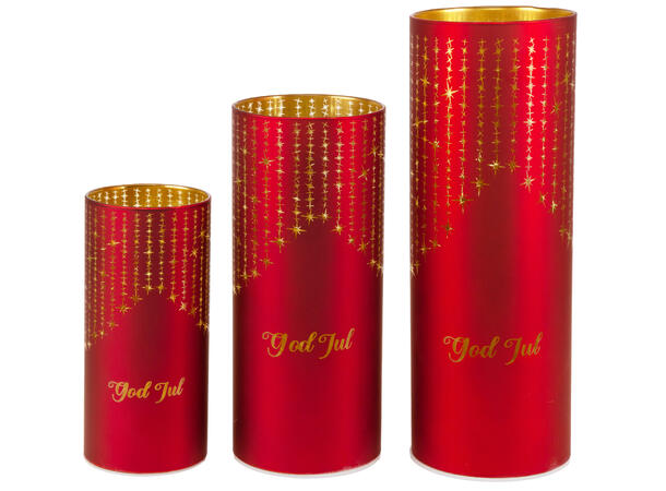 Lyslykt LED Istapp God Jul Rød 8x20cm Batteri: AAx2 Timer 6/18t 15 ledpærer 