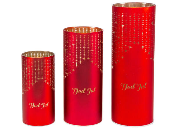 Lyslykt LED Istapp God Jul Rød 8x20cm Batteri: AAx2 Timer 6/18t 15 ledpærer 