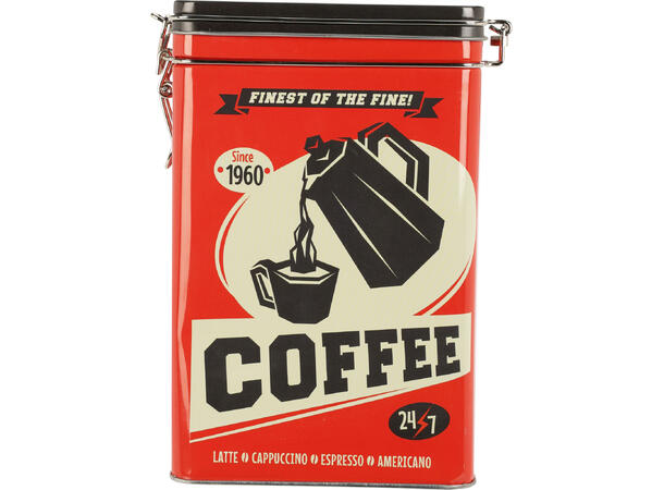 Metallboks retro kaffe te 4ass 13x7,5x18cm  Vekt:205gr PE-ring i lokket 