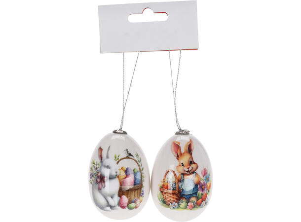 Påskeegg kanin 4,5x6,5cm 2stk 2ass Display 36pk Materiale: Isopor 