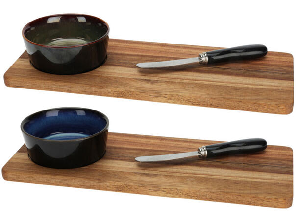 Serveringssett Blå/grønn keramikk 2ass Skål d:9cm Kniv:15cm Brett:30cm 