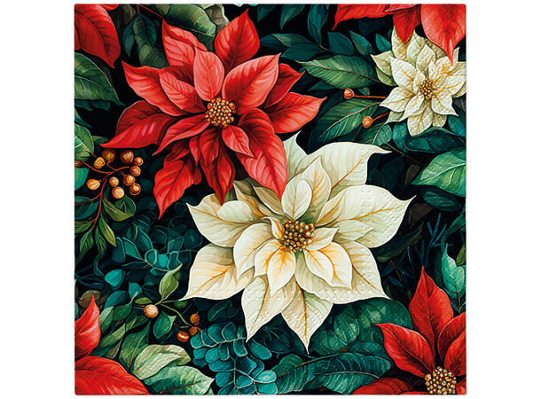 Serviett Poinsettia On Black Lunsjserviett 20 stk 3-lags 33x33cm 