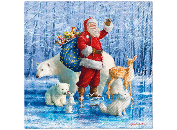 Serviett Santa Claus With Animals Lunsjserviett 20 stk 3-lags 33x33cm 