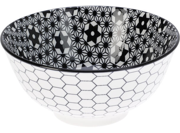 Skål hvit m/blå porselen 15,5x7cm 4ass Display 8stk 