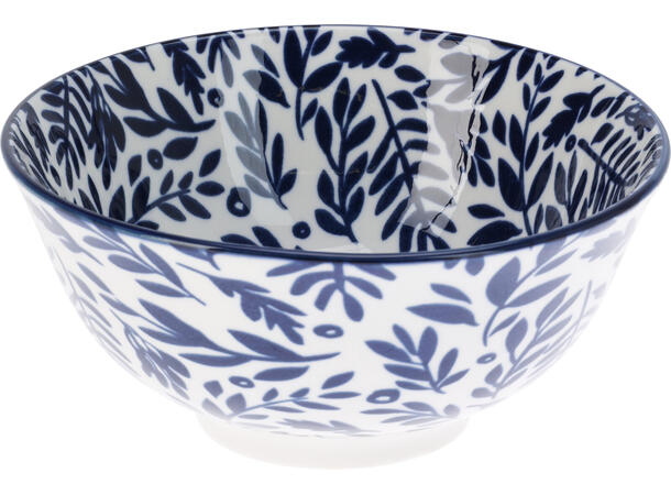 Skål hvit m/blå porselen 15,5x7cm 4ass Display 8stk 